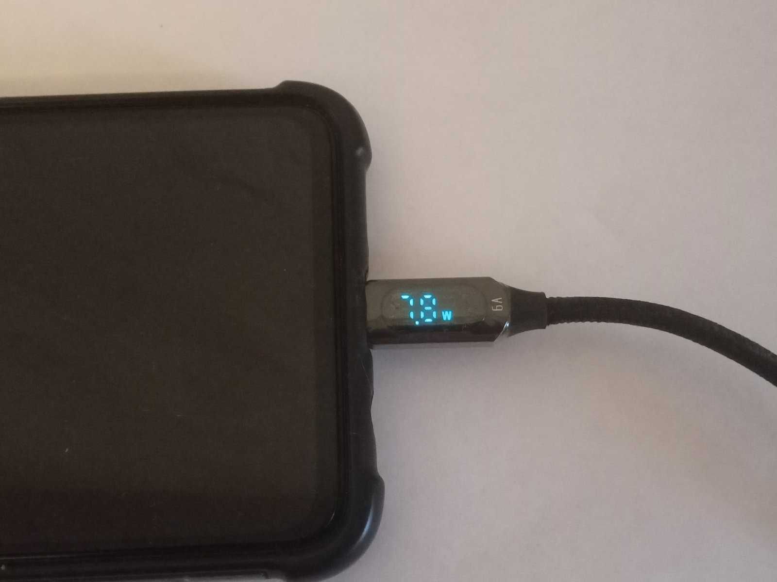 Умный кабель зарядки USB Type-C TOOCKI 66W 6A с LED дисплеем 1м