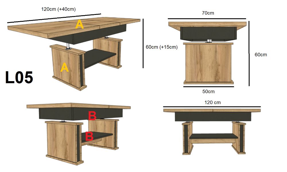 Ławostół Ława Stolik L05 atelier jasny rozkładany do 160cm 21 kolorów