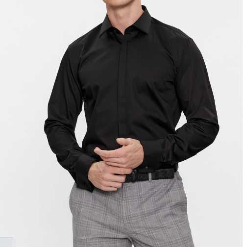 Koszula Hugo Boss regular fit, z długim rękawem, czarna, elegancka XL