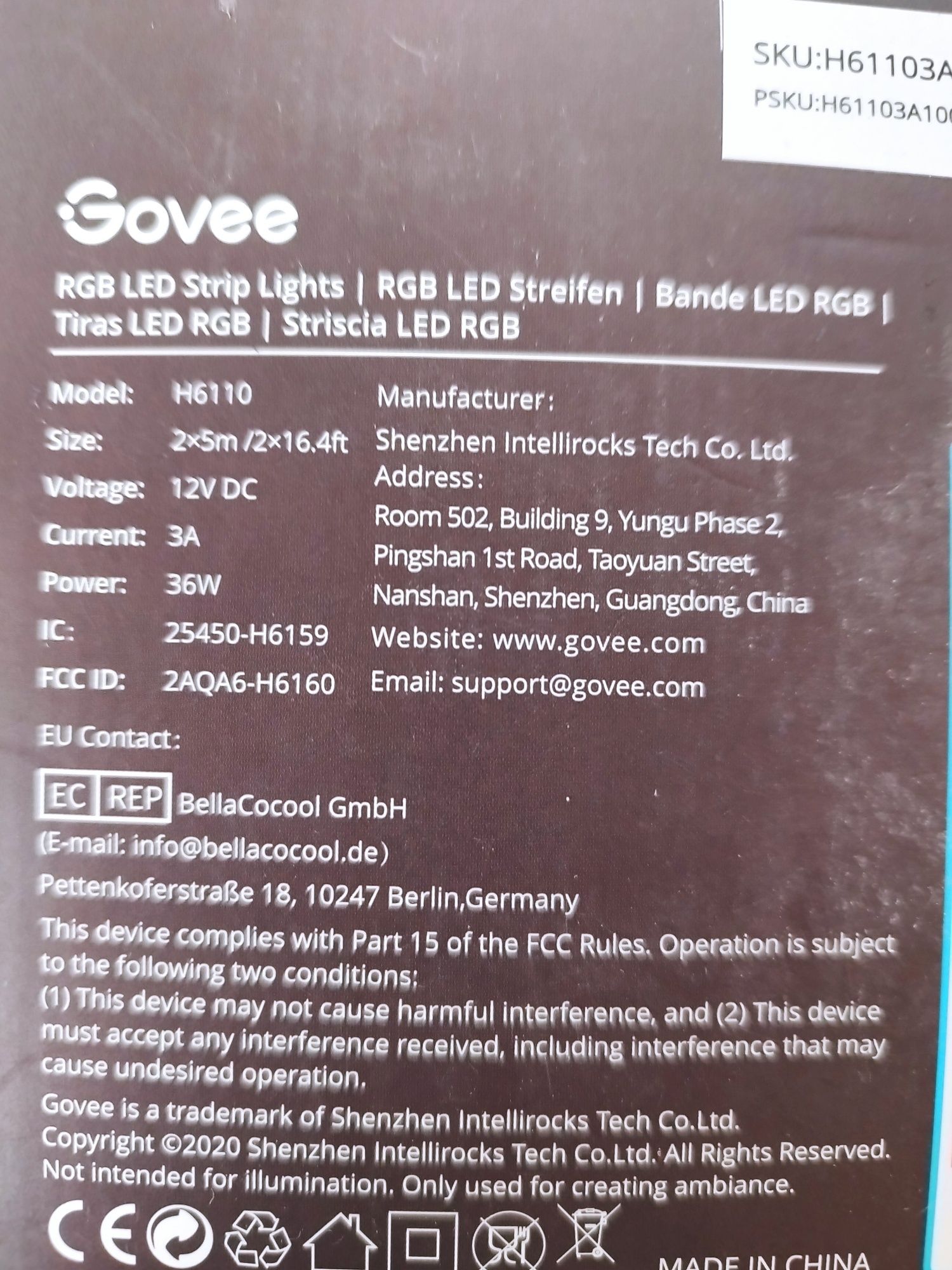 Govee LED RGB wifi Smart taśma LED 10m 2x5m h6110