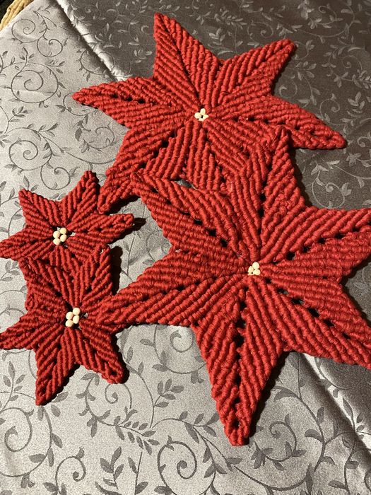 Czerwone podkladki na stół 4 szt. #makrama#handmade