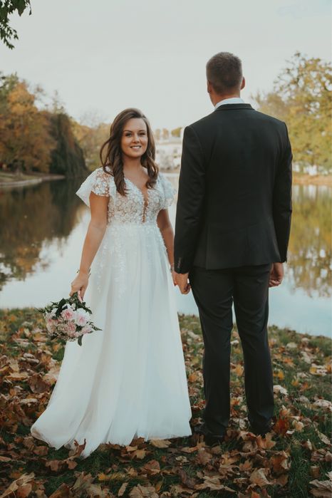 Suknia sukienka slubna koronka rozmiar m cekiny