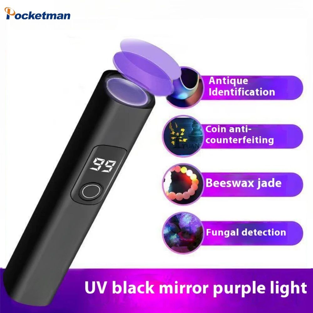 Перезаряжаемый USB ультрафиолетовый фонарик.LED screen display.365 луч