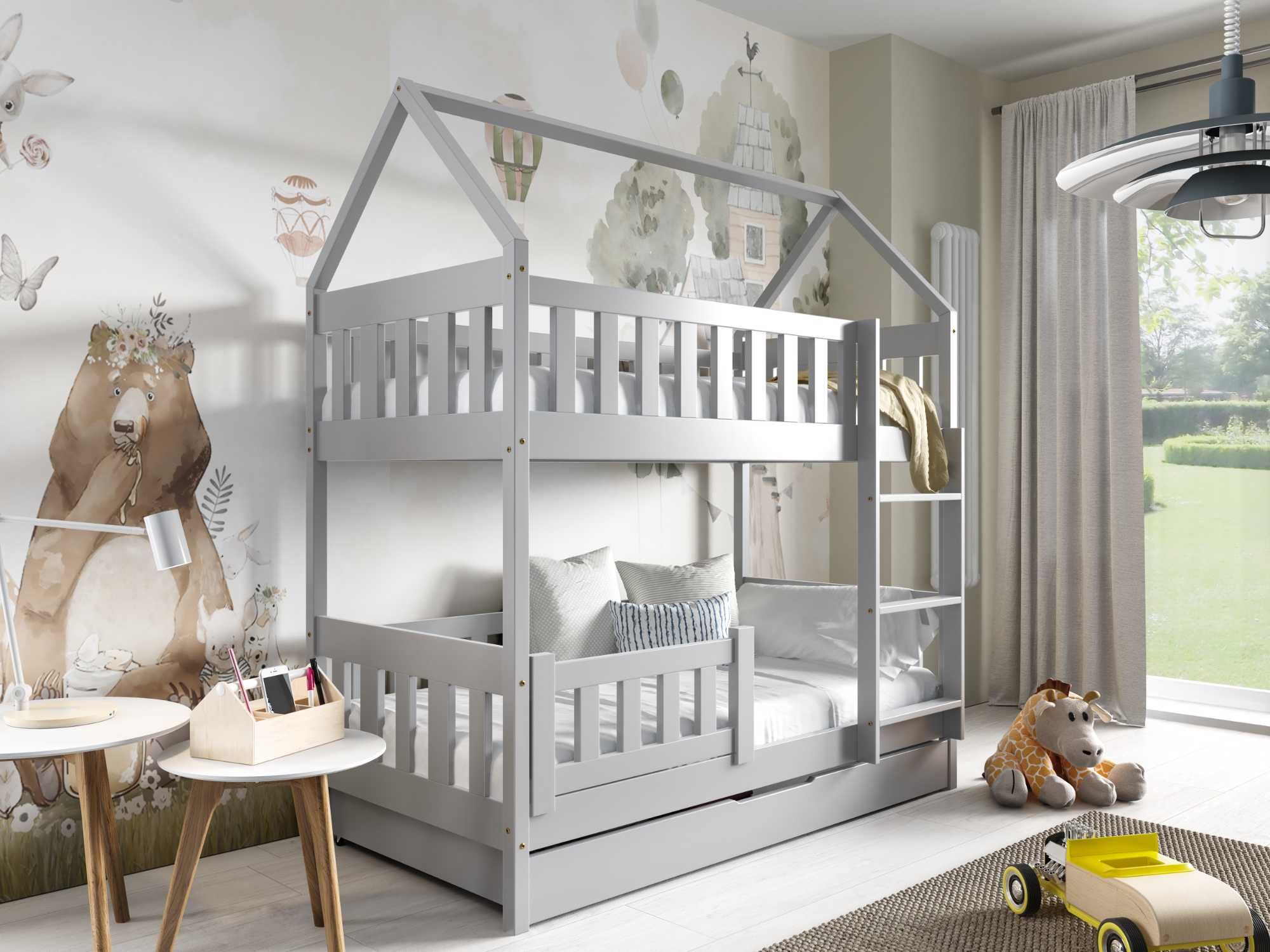 Łóżko dla 2 dzieci piętrowe sosnowe domek ZUZIA 160x80