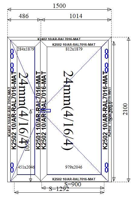 Drzwi aluminiowe przeszklone dwuskrzydłowe 1500 x 2100 - producent