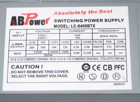 Блок питания AB power 385 W для ПК