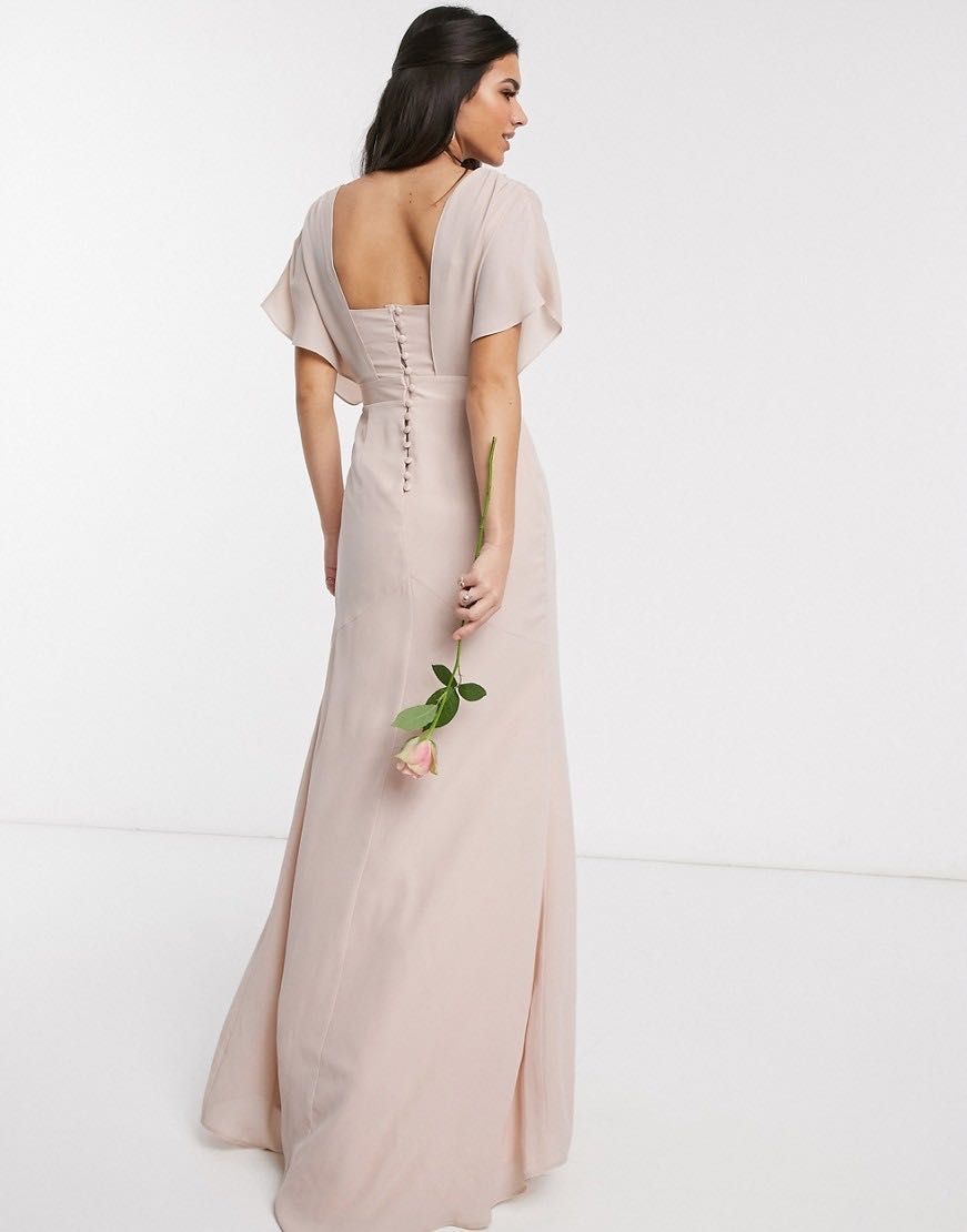 ASOS Design Bridesmaid Bladoróżowa sukienka 36/S maxi z drapowanym