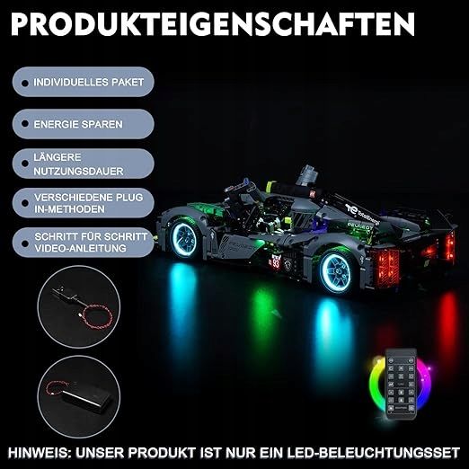 Oświetlenie Lego Technic Peugeot 9X8 Hybrid Hypercar 42156 Zestaw