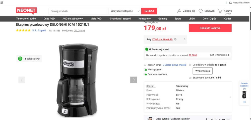 Ekspres przelewowy DELONGHI ICM 15210.1