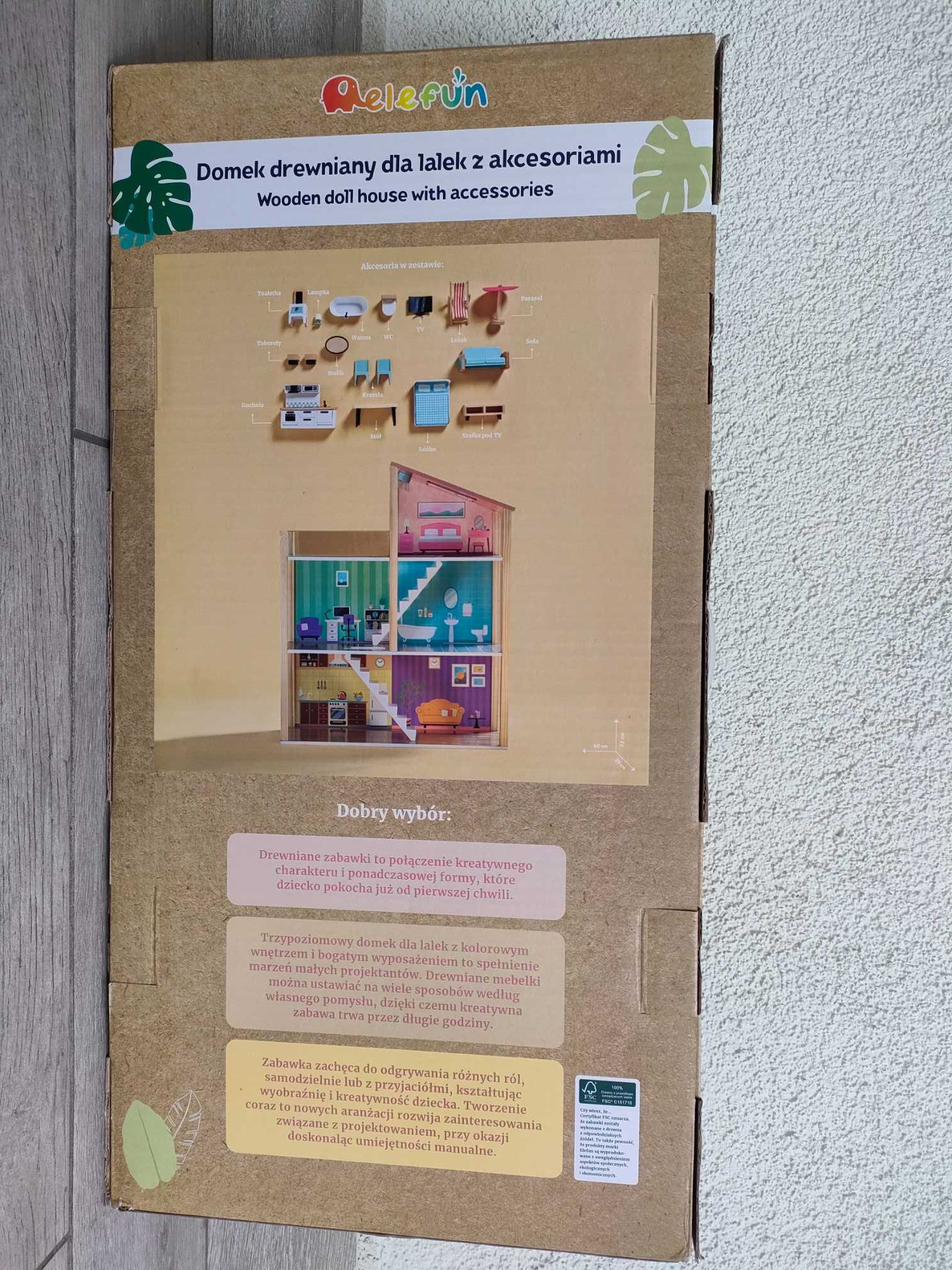 Elefun domek drewniany dla lalek + akcesoria - NOWY - Warszawa Ursynów