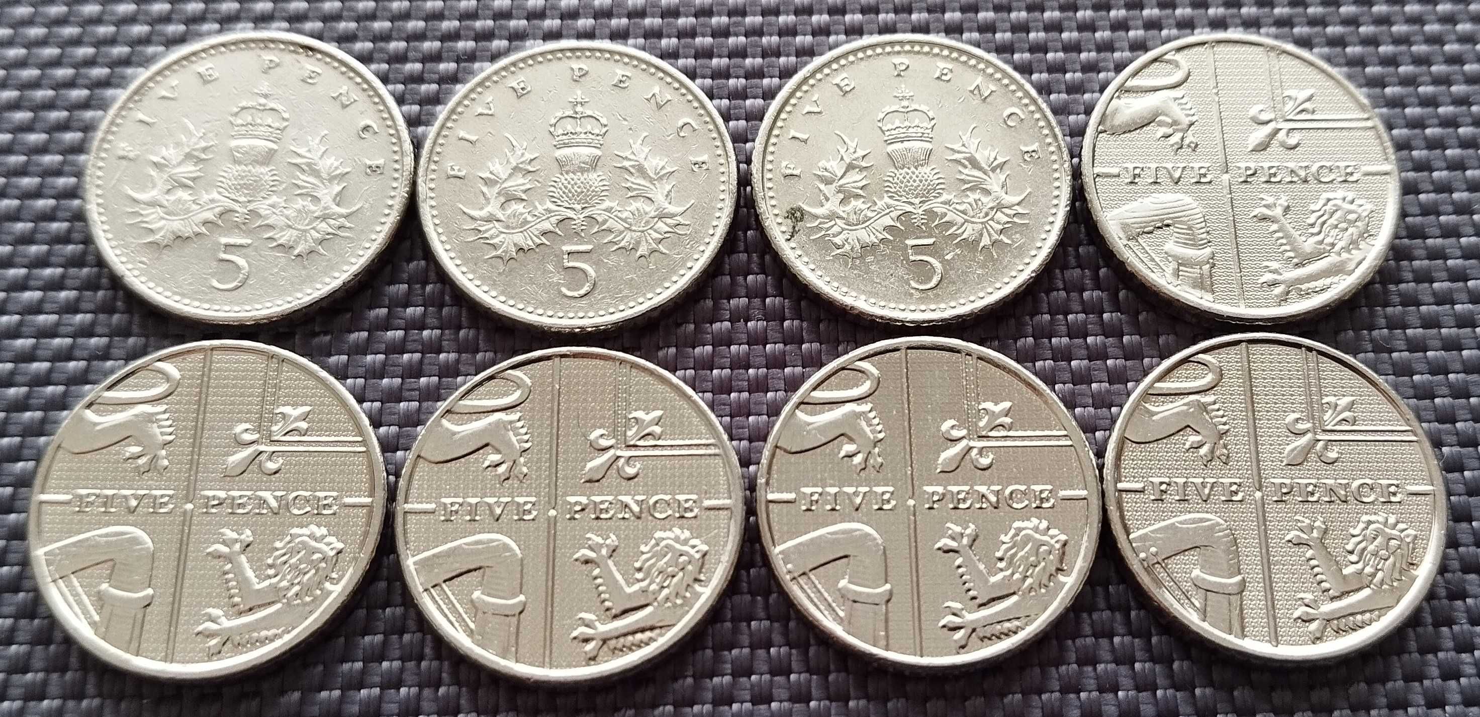 Колекція монет 5 пенсів Великобританії 8 шт