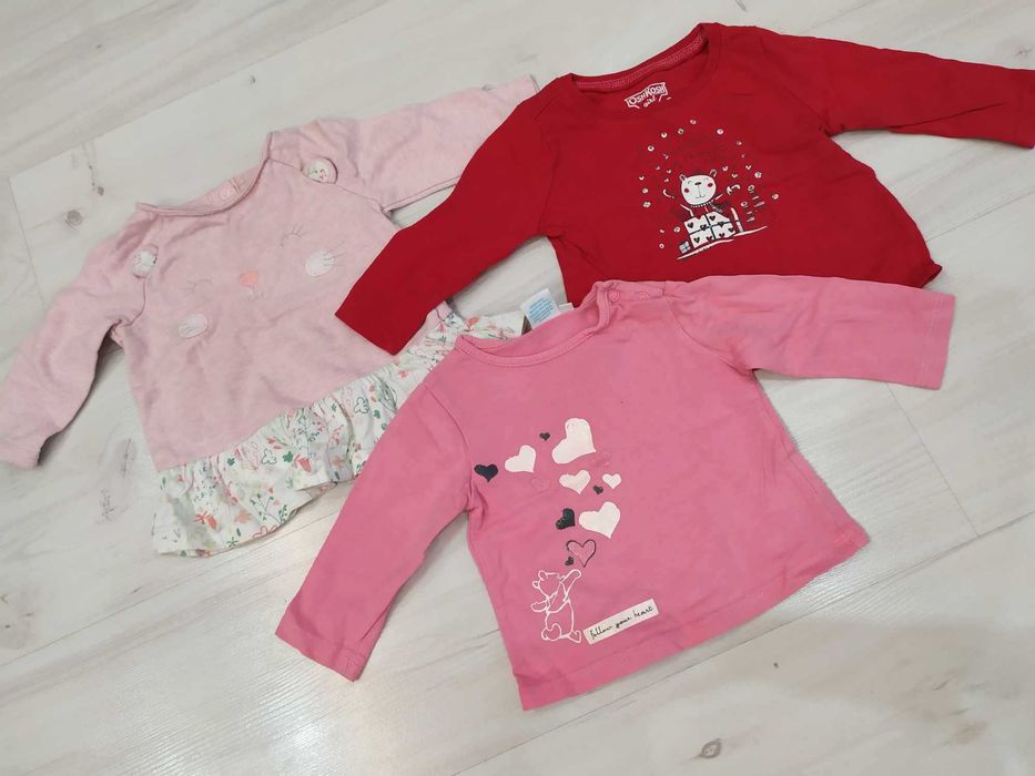Zestaw: 3 bluzki rozmiar 0-3 miesiące 62 rozmiar
