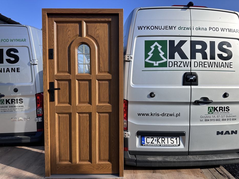 Drzwi zewnetrze drewniane wejściowe Z.Dąb czyste Powietrze Na Wymiar