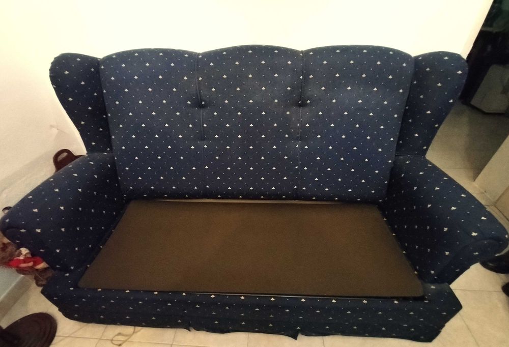 Sofá-cama azul + sofá individual