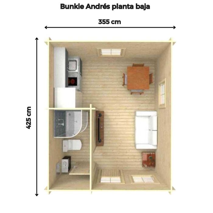 Bungalow para Campismo com Mezanine de 23m2 - Modelo ANDRES