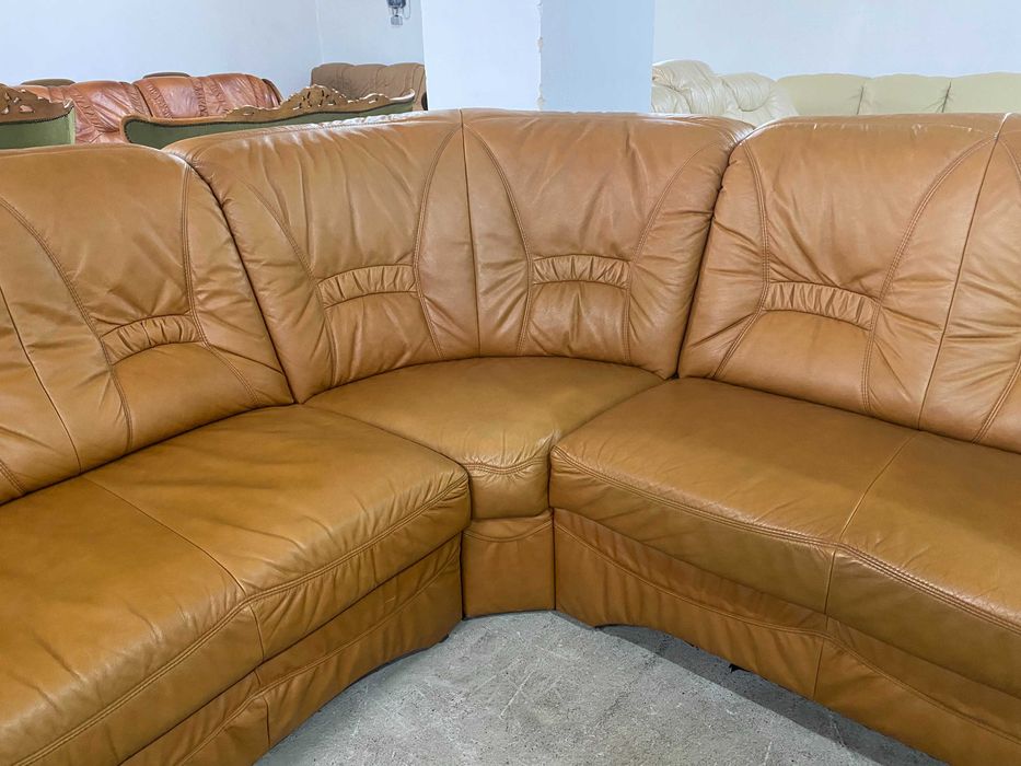 Шкіряний кутовий розкладний диван з натуральноі шкіри