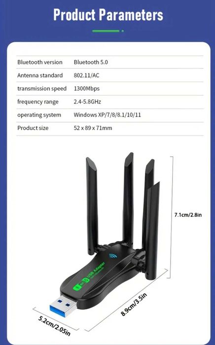 Pen Usb 2 em 1 Wifi+Bluetooth 5.0
Alcance 1300m