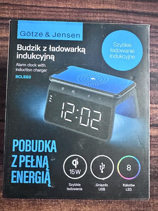 Budzik z ładowarką indukcyjną | 15W, LED, USB
