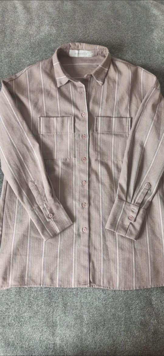 Brązowa damska koszula w delikatne paski vintage oversize rozmiar M 38