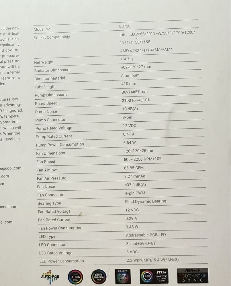 СВО/СЖО система водяного охолодження Deepcool LT720