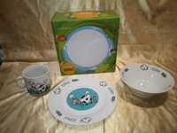 Набор детской посуды тарелка миска чашка керамика 3 предмета