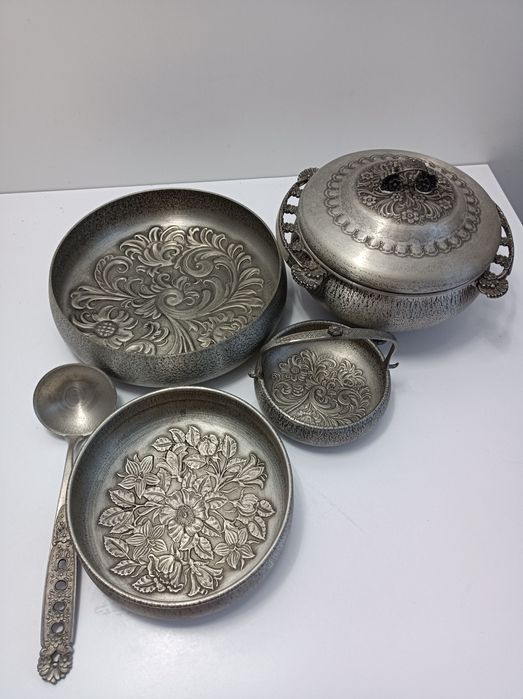 Norweski zestaw naczyń z cyny EIK, antyk, nordycki styl, wikingowie