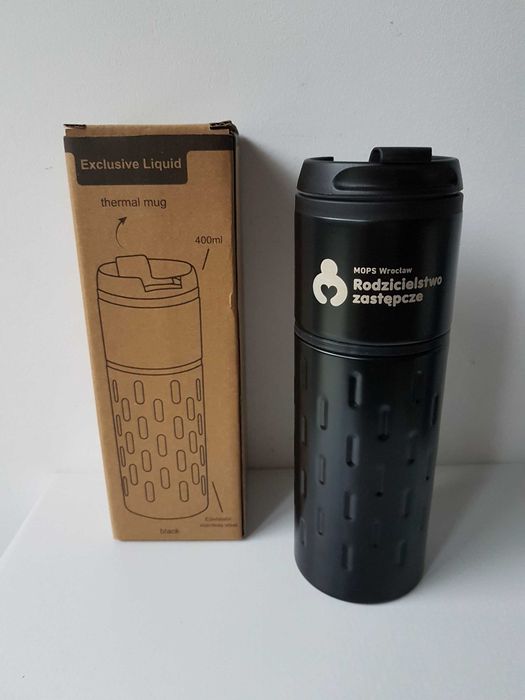 Czarny kubek termiczny Termos 400ml Podwójne ścianki Stal nierdzewna