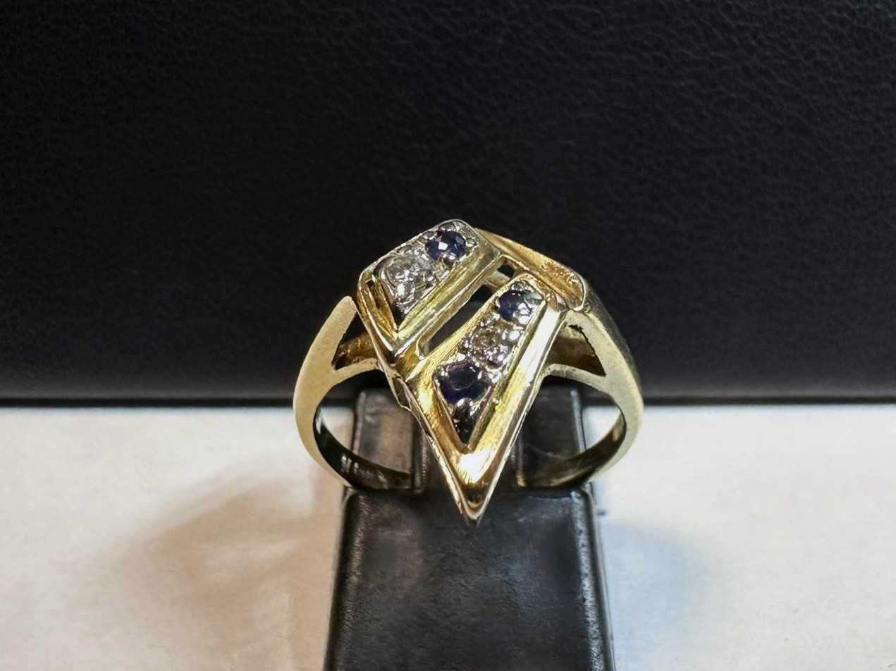 Złoty pierścionek pr585 3,03g r10 diamenty, szafiry