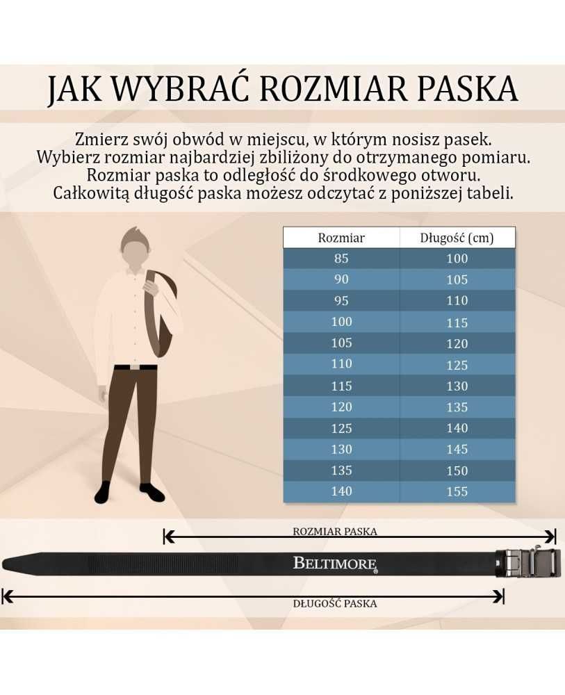Pasek męski skórzany klamra automatyczna brązowy Beltimore A50