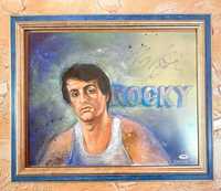Автограф Сильвестр Сталонне на картине Rocky 40x50 см сертфикатом PSA