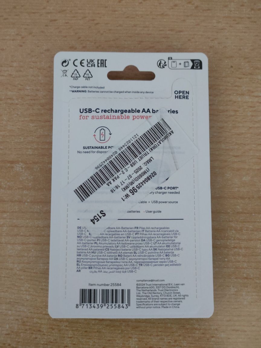 Akumulatorki USB-C AA 1700 mAh TRUST (2 szt.)