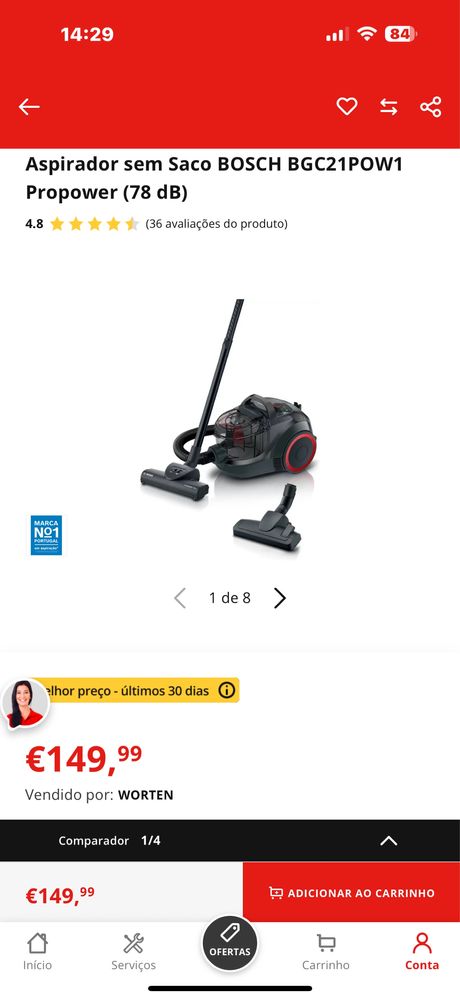 Aspirador sem saco BOSCH