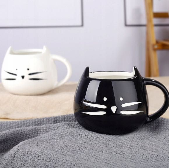 kubek kot kotek ceramiczny uszka czarny 480ml prezent dla kociary