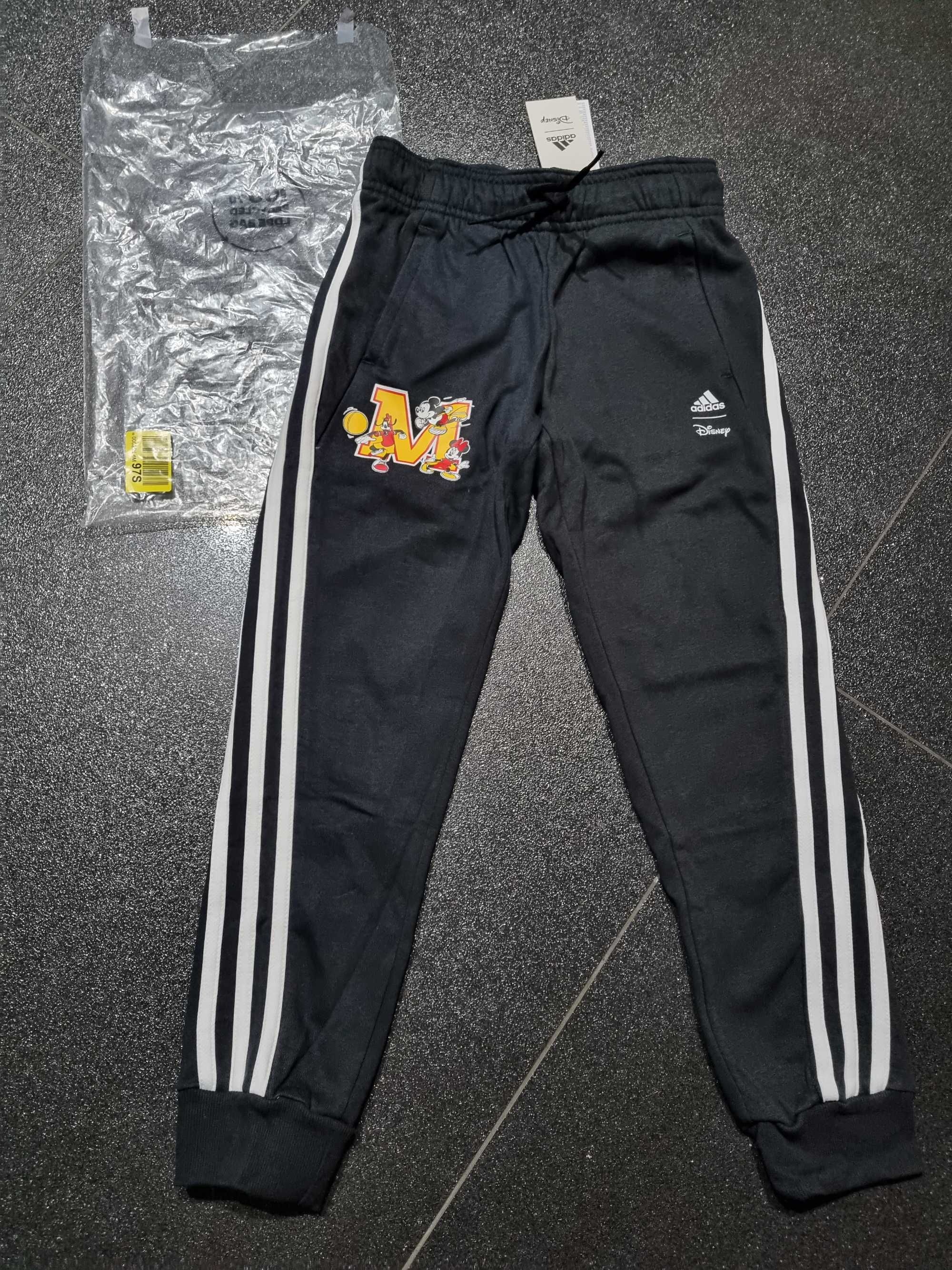 Nowe, dziecięce, dresowe spodnie Adidas z Disney Mickey Mouse, 128 cm