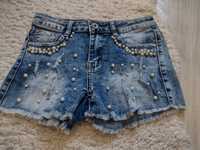 Jeansowe spodenki z perłami Denim jeans 152