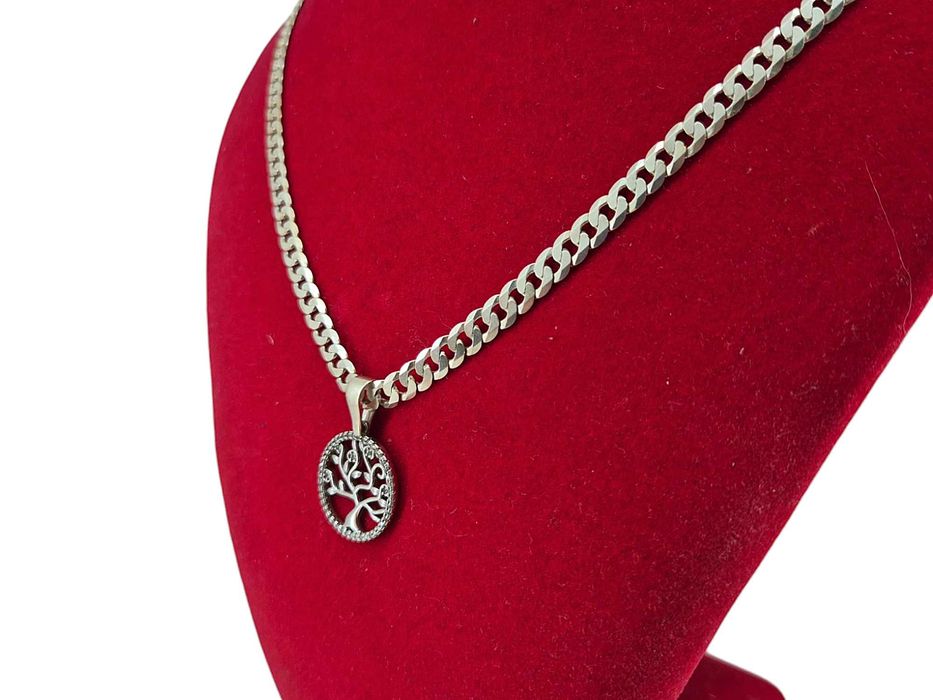 Piękny srebrny łańcuszek z zawieszką drzewo 925P 21,13G