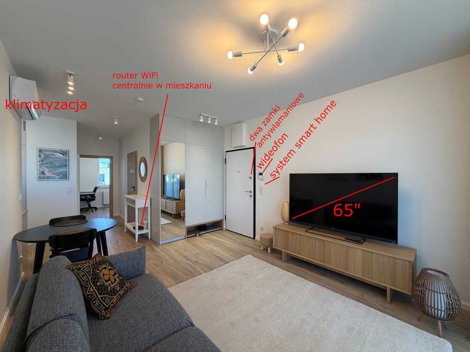 Nowy apartament premium 52m2, 3 pokoje, 6p, klimatyzacja, parking