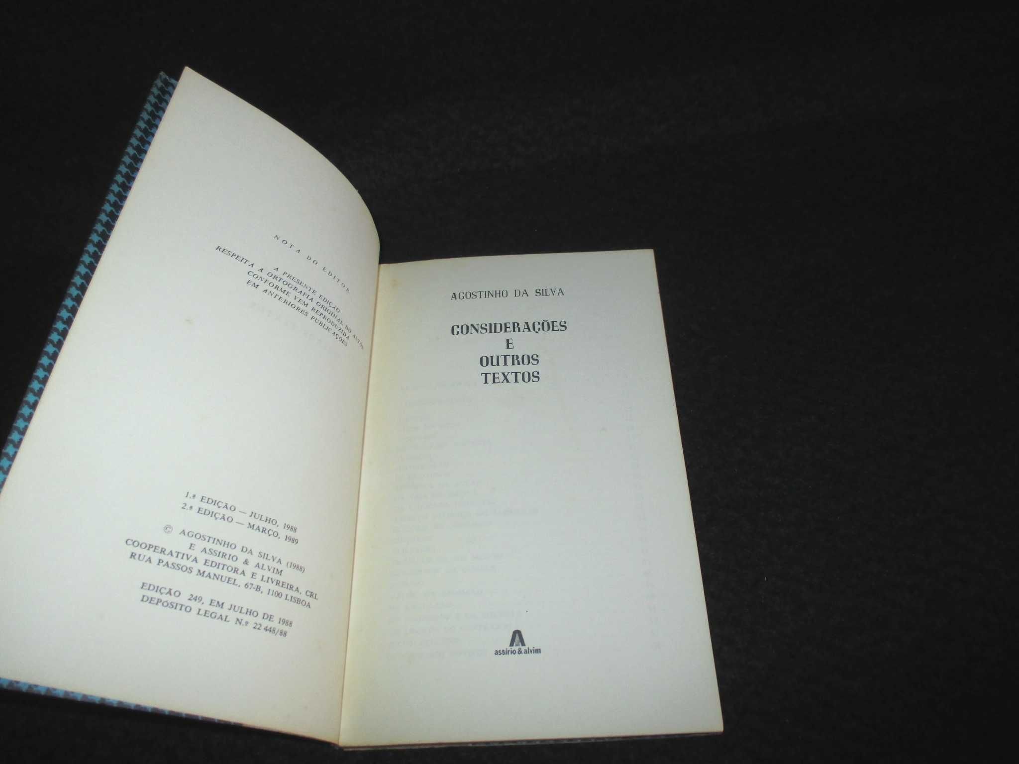 Livro Considerações e Outros Textos Agostinho da Silva