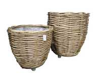 Zestaw 2 koszy rattan na kółkach, okrągłe, Duif,58x66, 48x49cm.