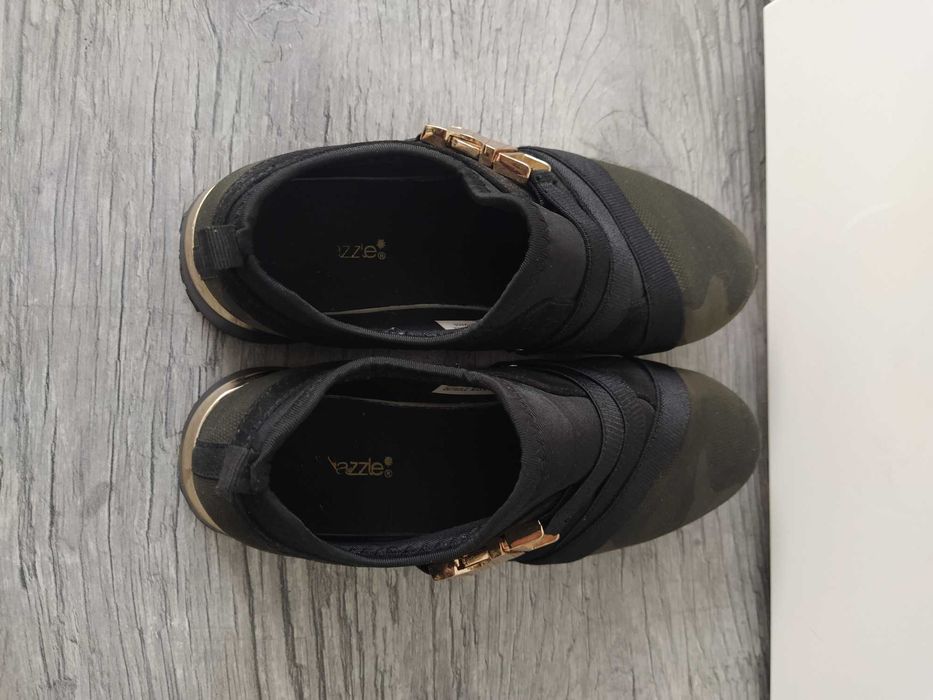 Buty wsuwane adidasy czarne moro złoty Shoedazzle Lachelle roz. 38.5