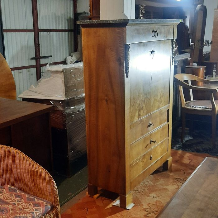 Stara piękna sekretera Art deco e jasnym dębie z blatem marmurowym