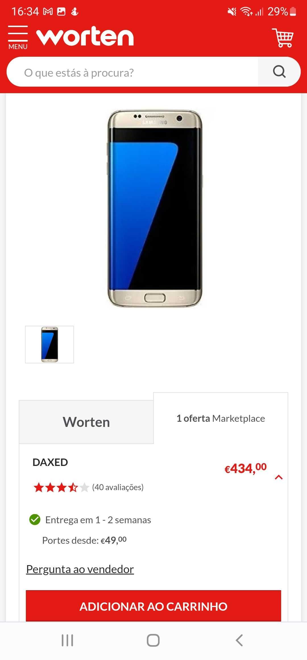 Vendo Samsung S7 Edge 32GB= 350€
Oferta várias capas!