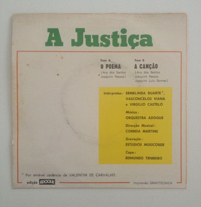 Disco vinil Ermelinda Duarte - A Justiça (7", EP)