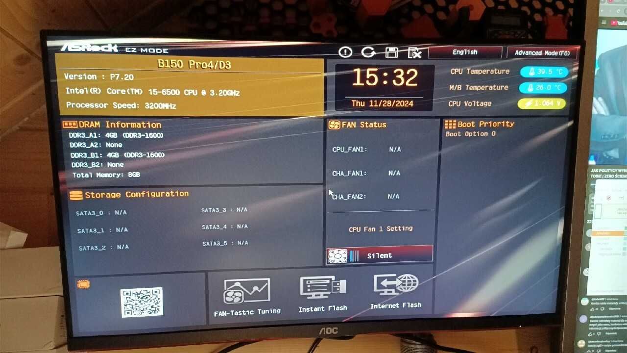 ASRock b150 pro4/D3 + i5-6500 + 8 GB ram