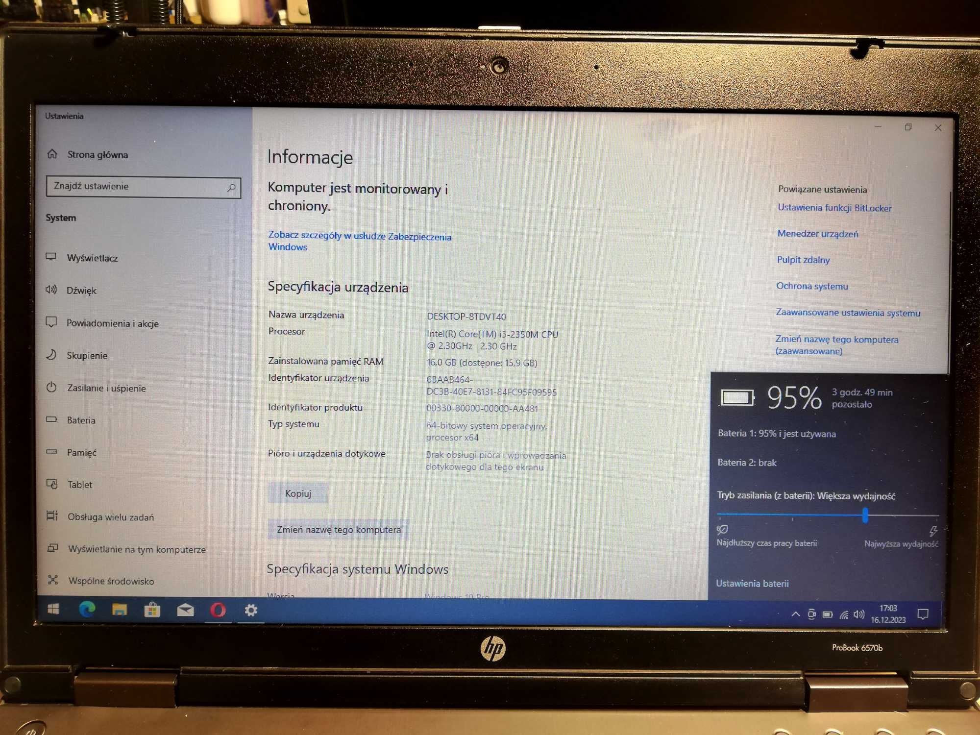 Laptop HP ProBook 6570B i3 16GB 480GB SSD Do internetu szkoły pracy 2