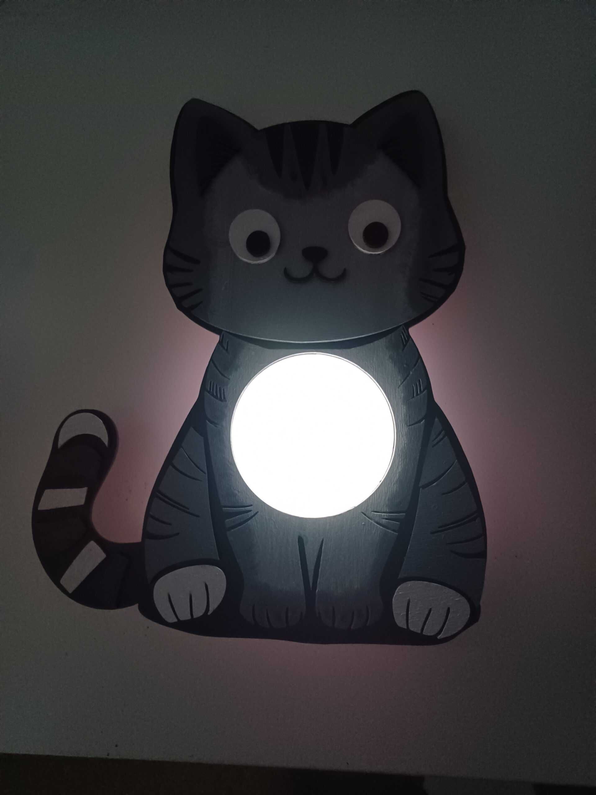 Lampka Kotek kot dla dziecka drewniana podświetlana LED