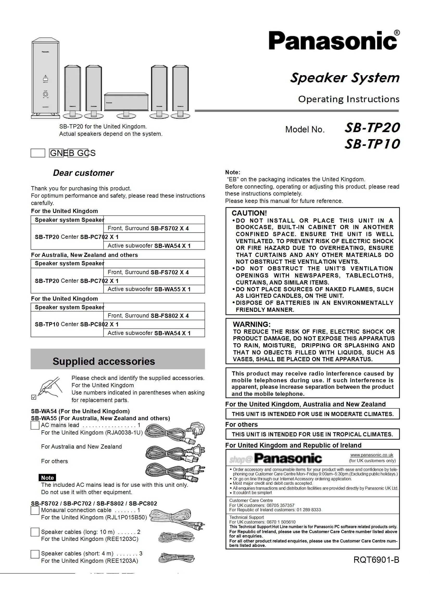 Panasonic SB-TP10 Surround Sound Speakers