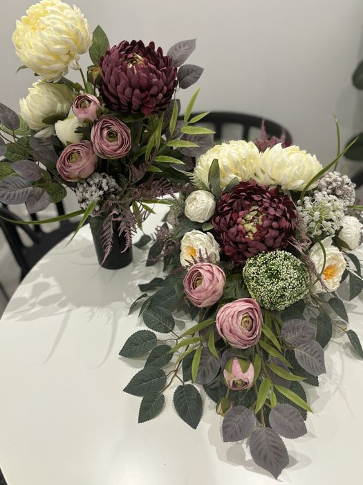 Komplet z piekna zasuszana roza oraz chruzantemami