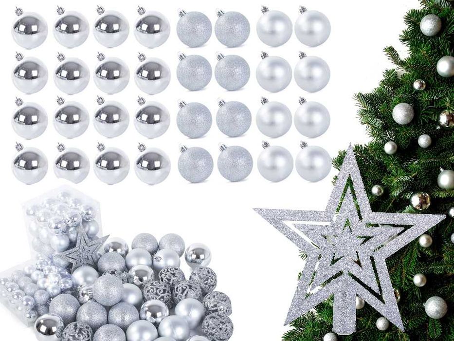 Bombki choinkowe na choinkę 6/4/3 cm zestaw 100szt srebrne