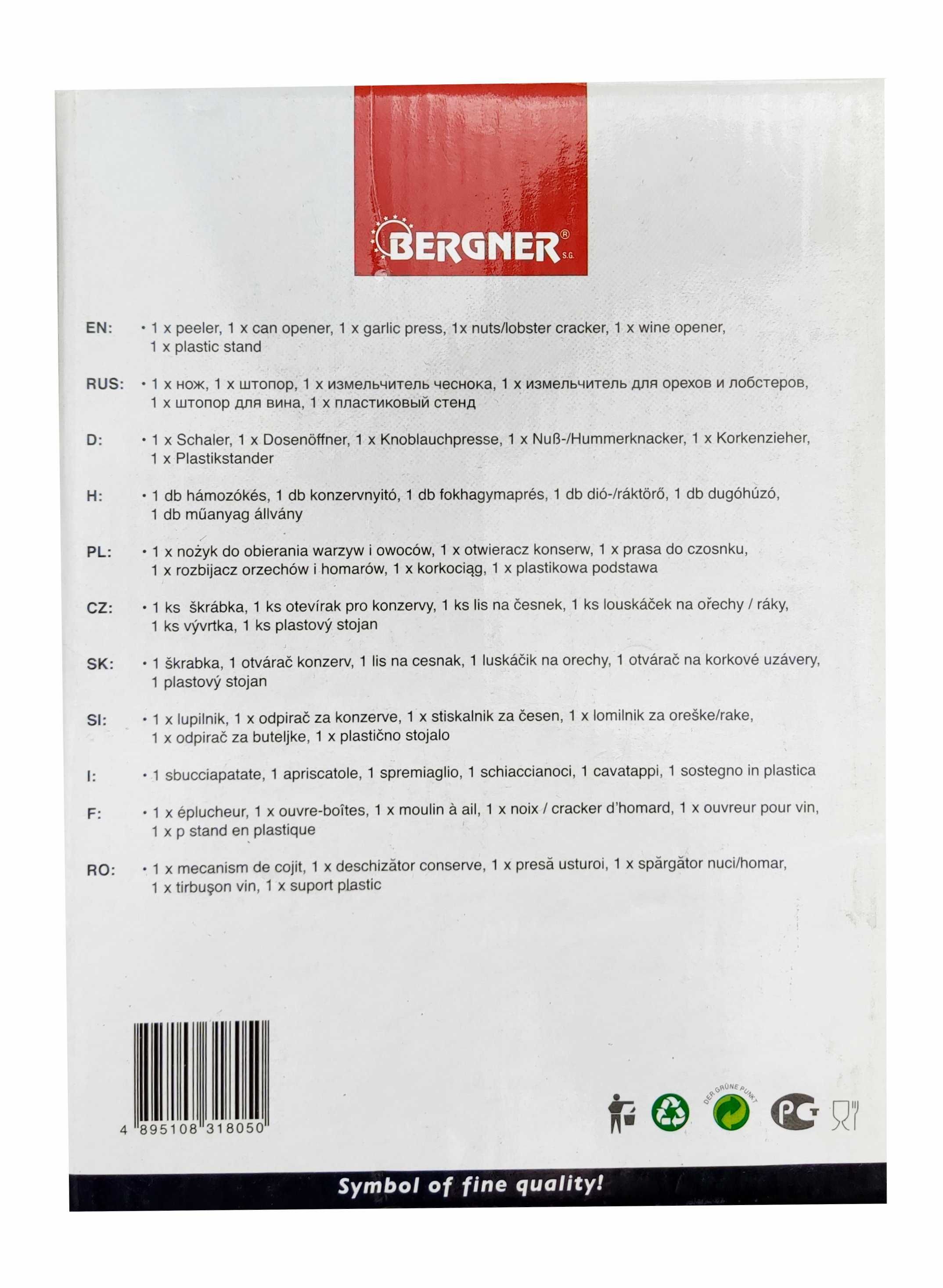 BERGNER Ekskluzywny Zestaw Otwieracze Przybory. Chrom. 1.7 kg! Jedyne.